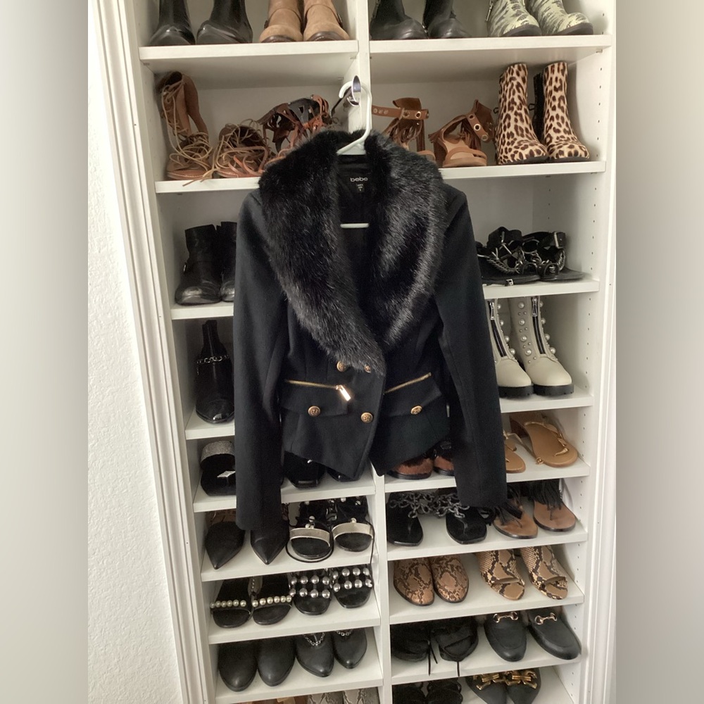 Bebe Black Jacket with Faux Fur Trim